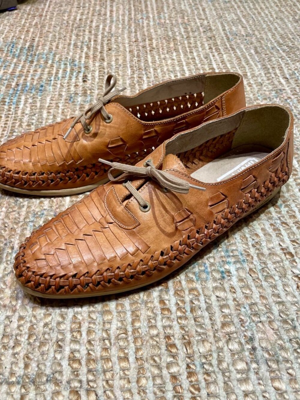 HipOppoTamus Vintage Tan Woven Leather Lace Huarache Oxfords Hand Made in Brazil